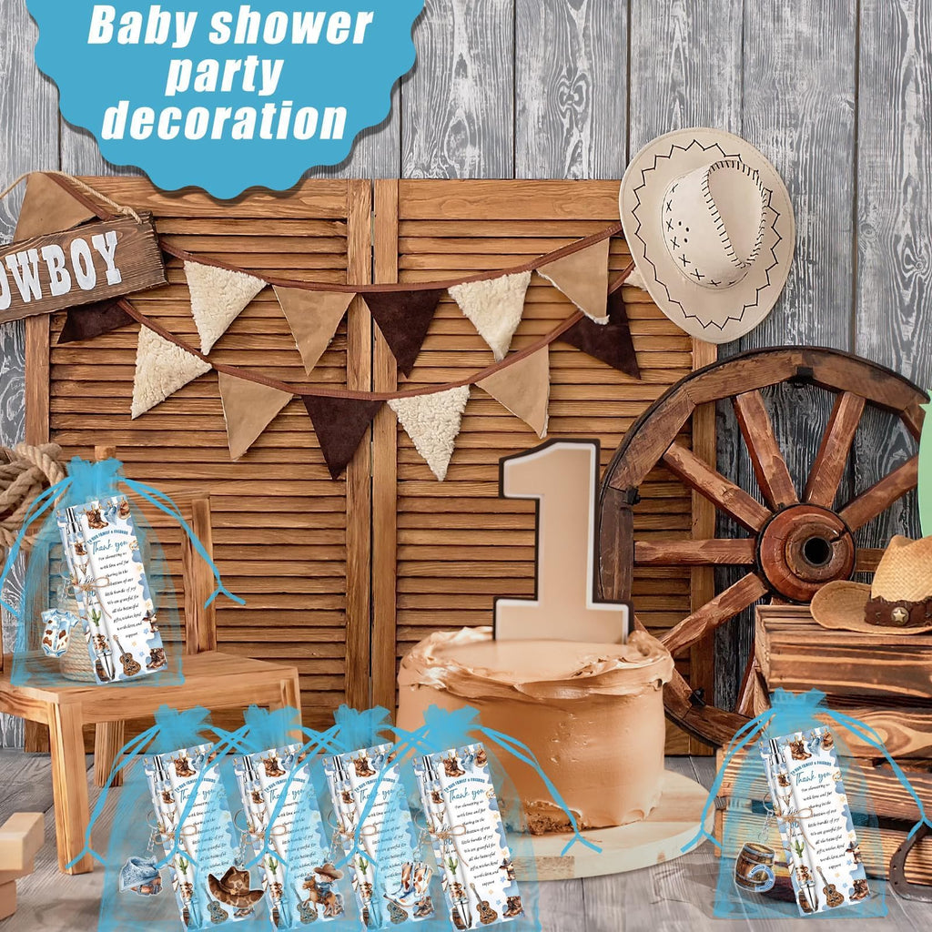 EYNDYN 145 Pieces Baby Shower Favors Ballpoint Pens and Keychains Gifts Bulk Retractable Pens Gender Reveal Cards Souvenirs - 36 / Cowboy view 5