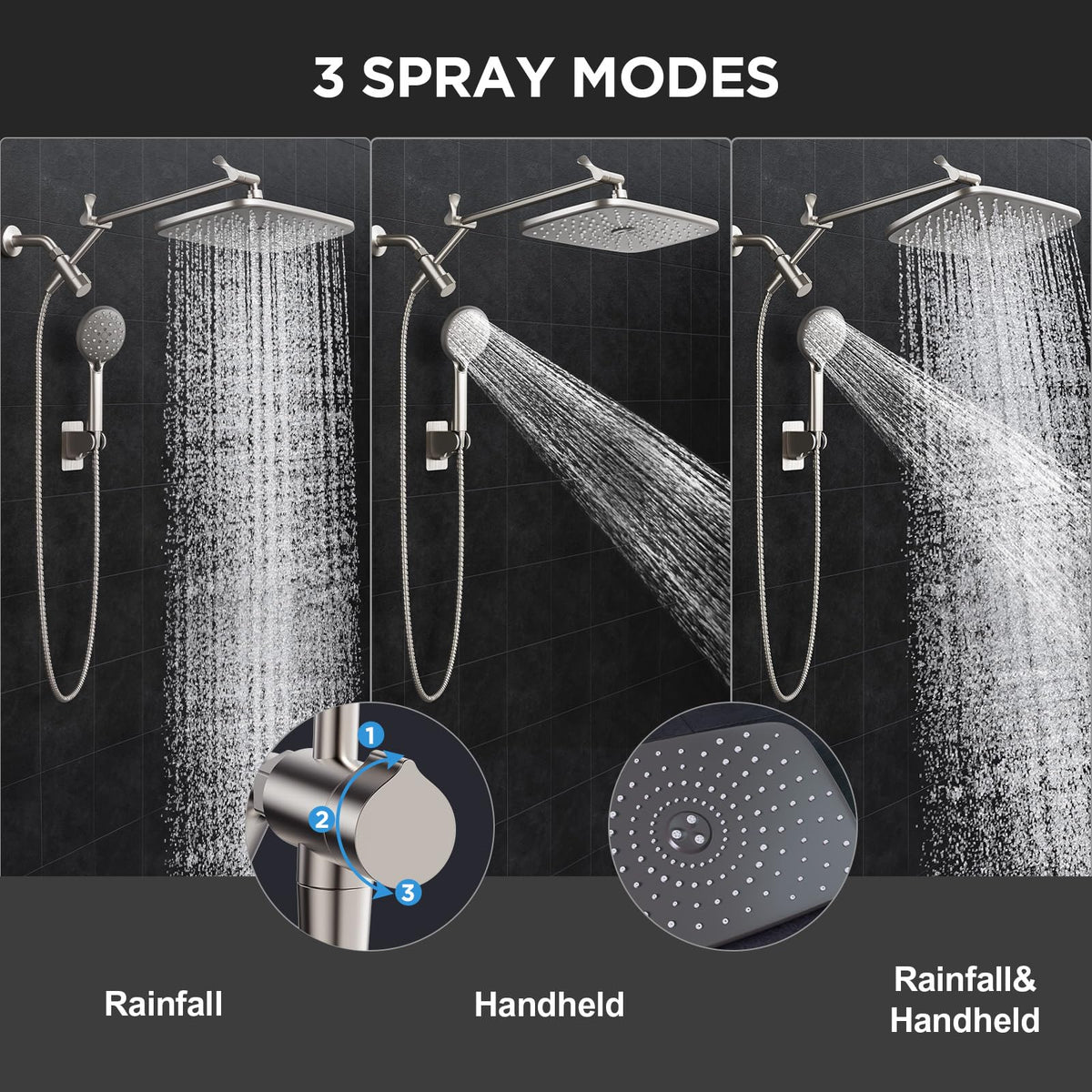 Veken Starlight 11.8" High Pressure Shower Head with Handheld, Easy Install (SHC5V417)