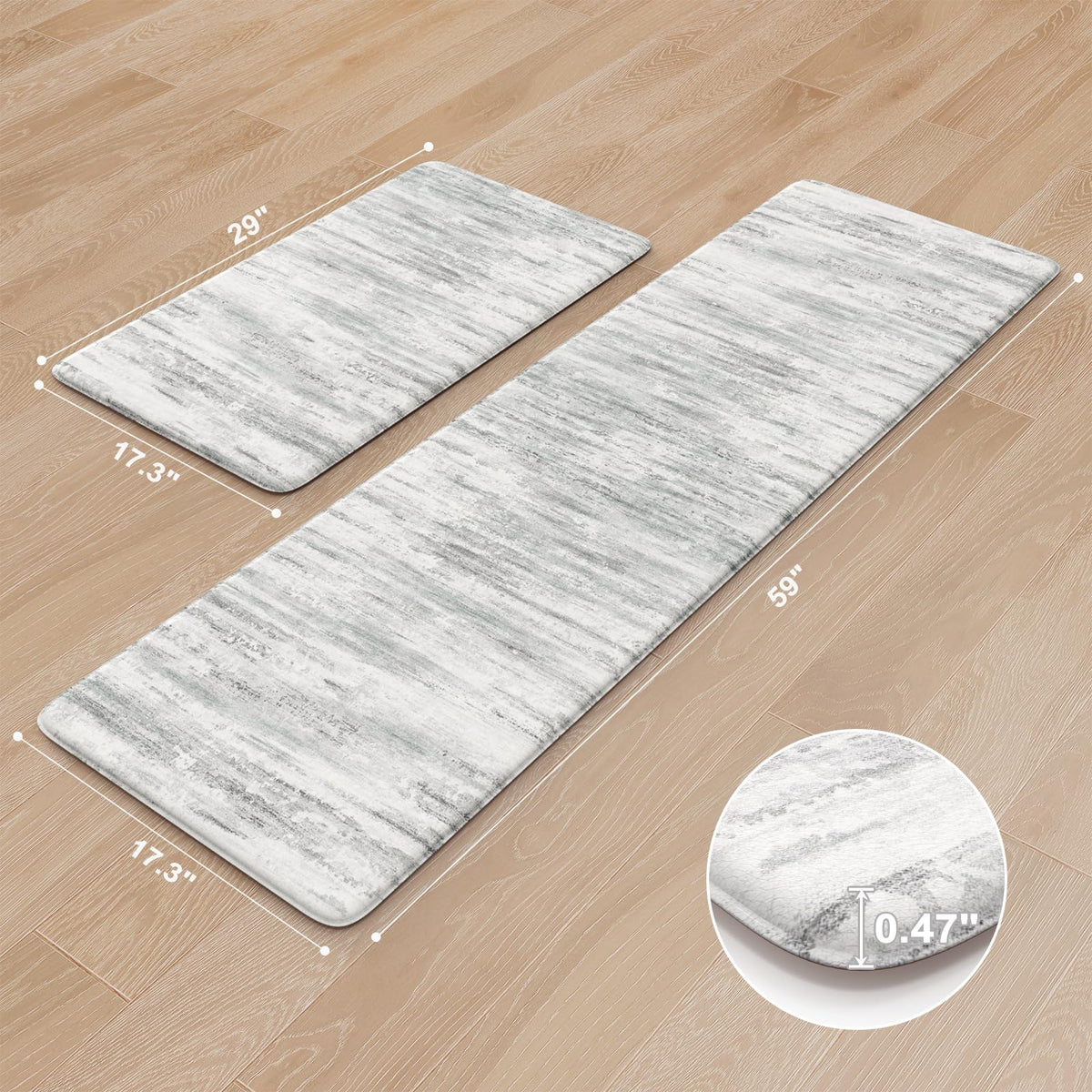 KIMODE Anti Fatigue Kitchen Mat, Abstract Farmhouse Kitchen Rugs Sets of 2 - Grey/Multi / 17.3" x 59"+17.3" x 29"--0.47 inches view 2