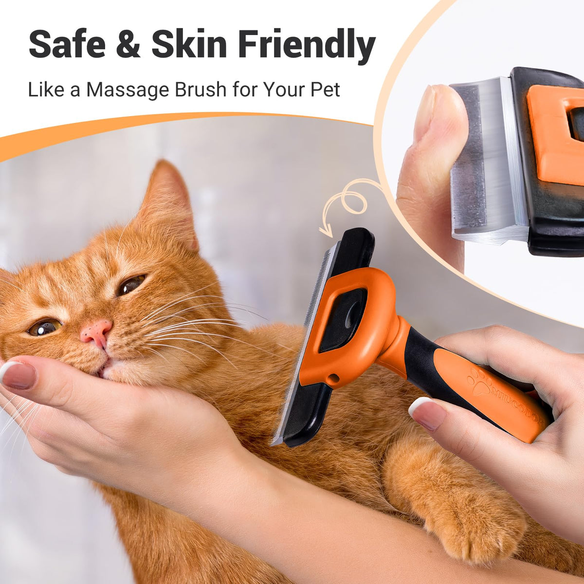 MIU COLOR Pet Grooming Brush Deshedding Tool for Dogs & Cats - Orange / Short and Medium Hair view 4