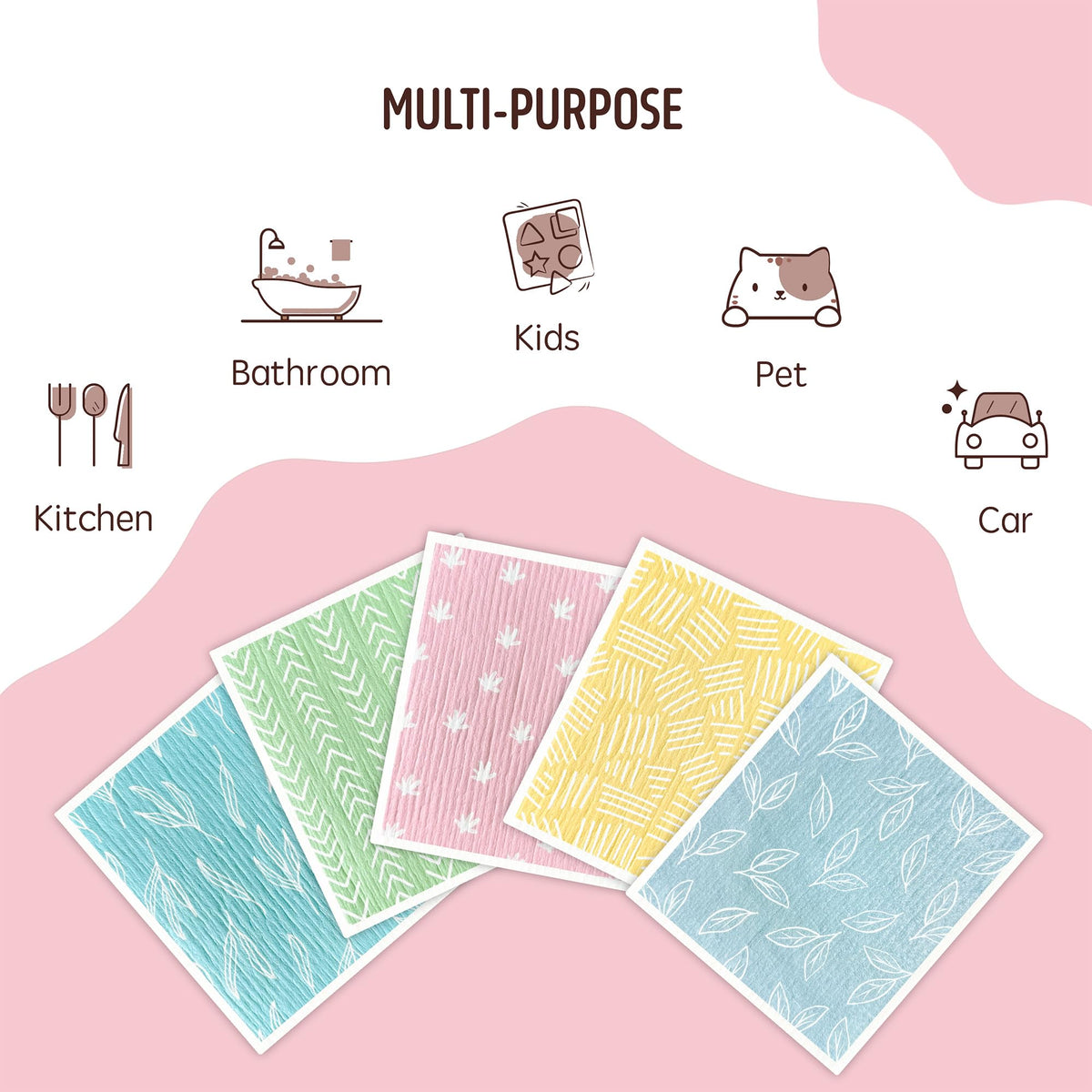 Augine Swedish Dishcloths for Kitchen, Reusable Paper Towel - 5 Count- Light Color view 4
