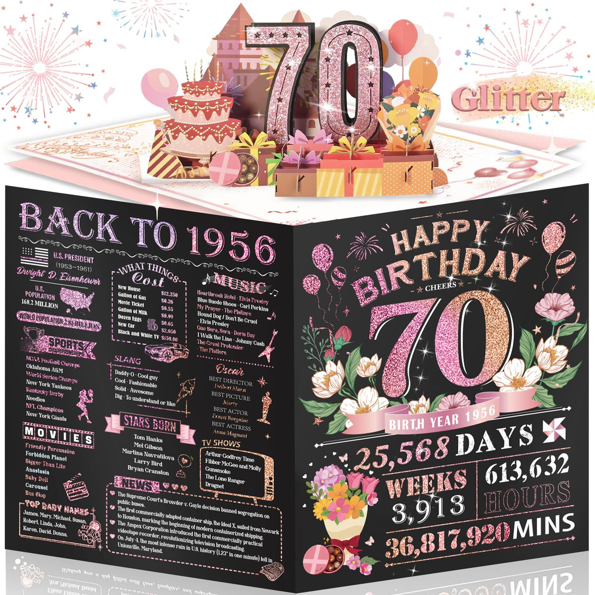 Aiunmiol 70th Birthday Card for Women Her, Large 3D Pop Up 70th Birthday cards for Mom Grandma, Happy 70 Year Old (Pack of 2)