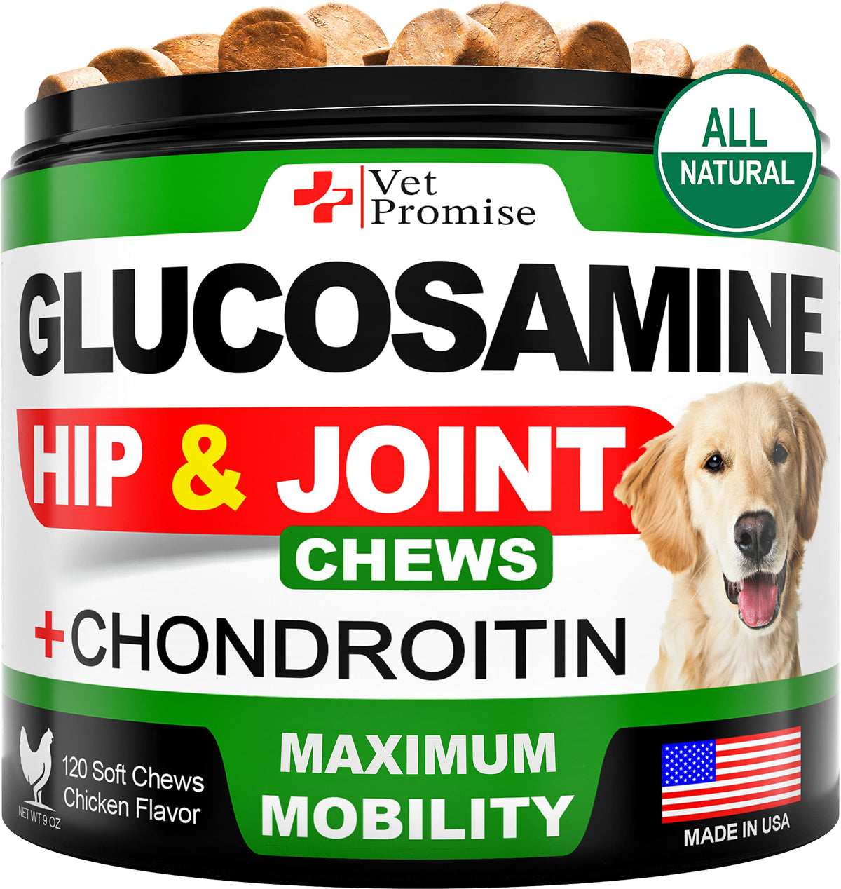Vet Promise Glucosamine for Dogs - Hip and Joint Supplement for Dogs, Chondroitin & MSM (MN)