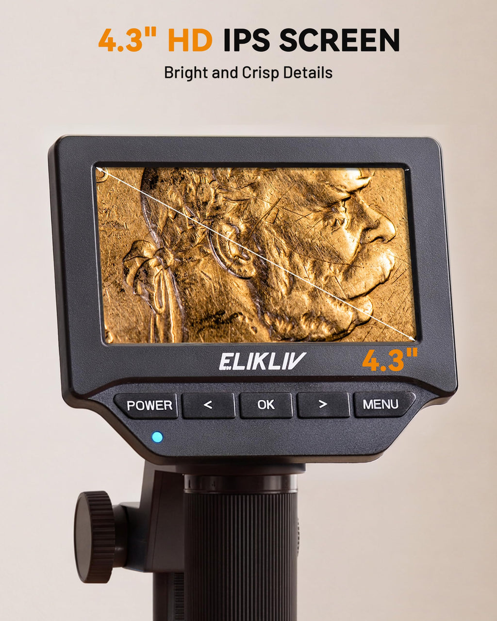 Elikliv Microscope, 4.3'' Digital Coin Magnifier with Lights for Adults (EDM4S)