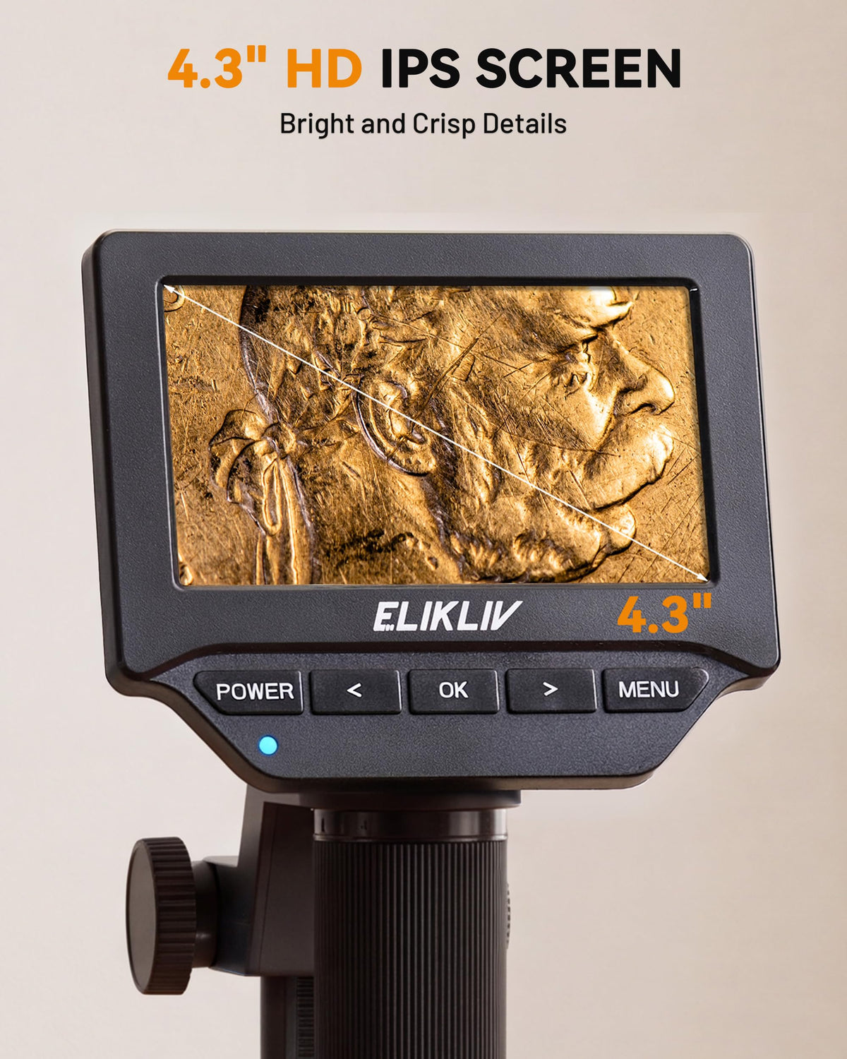 Elikliv Microscope, 4.3'' Digital Coin Magnifier with Lights for Adults (EDM4S)