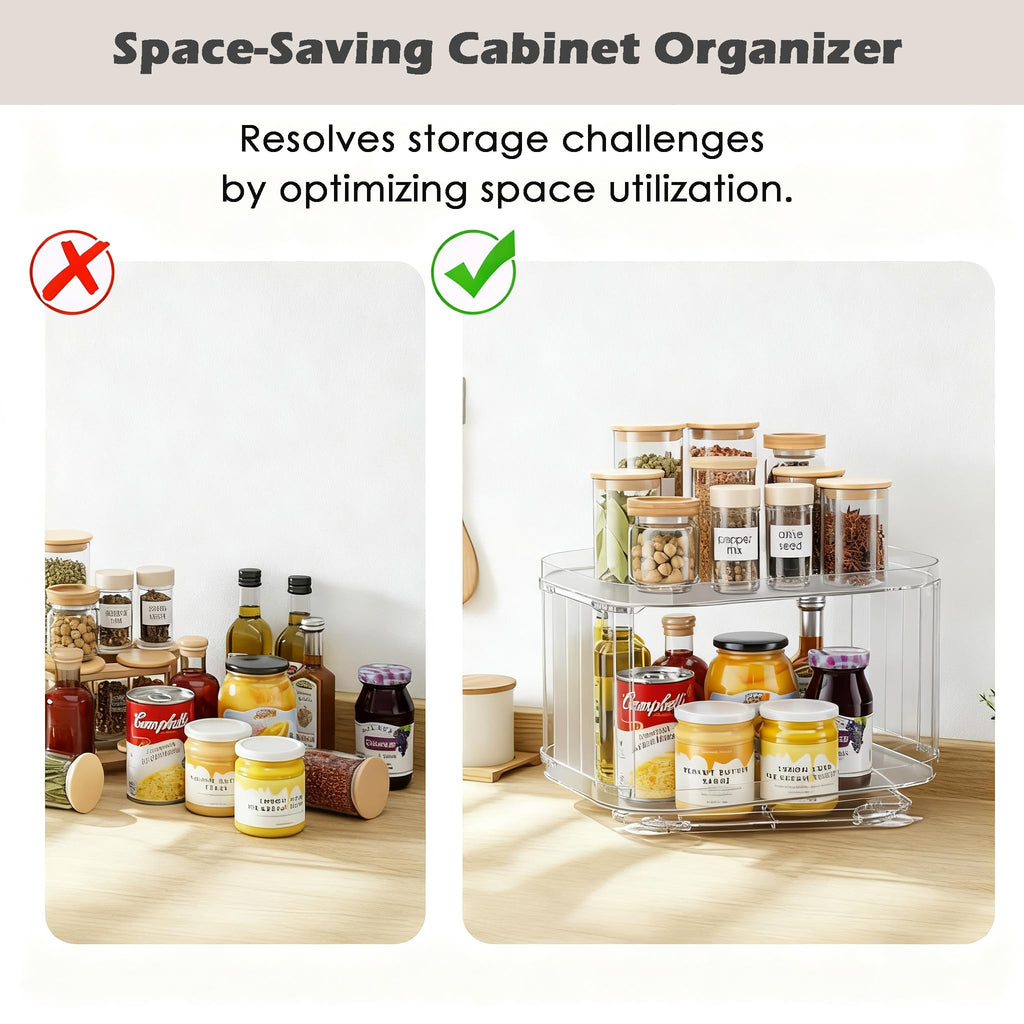 FIRJOY Lazy Susan Organizer - 2 Tier Rectangular / 14" x 10" Clear - 1 Pack view 2