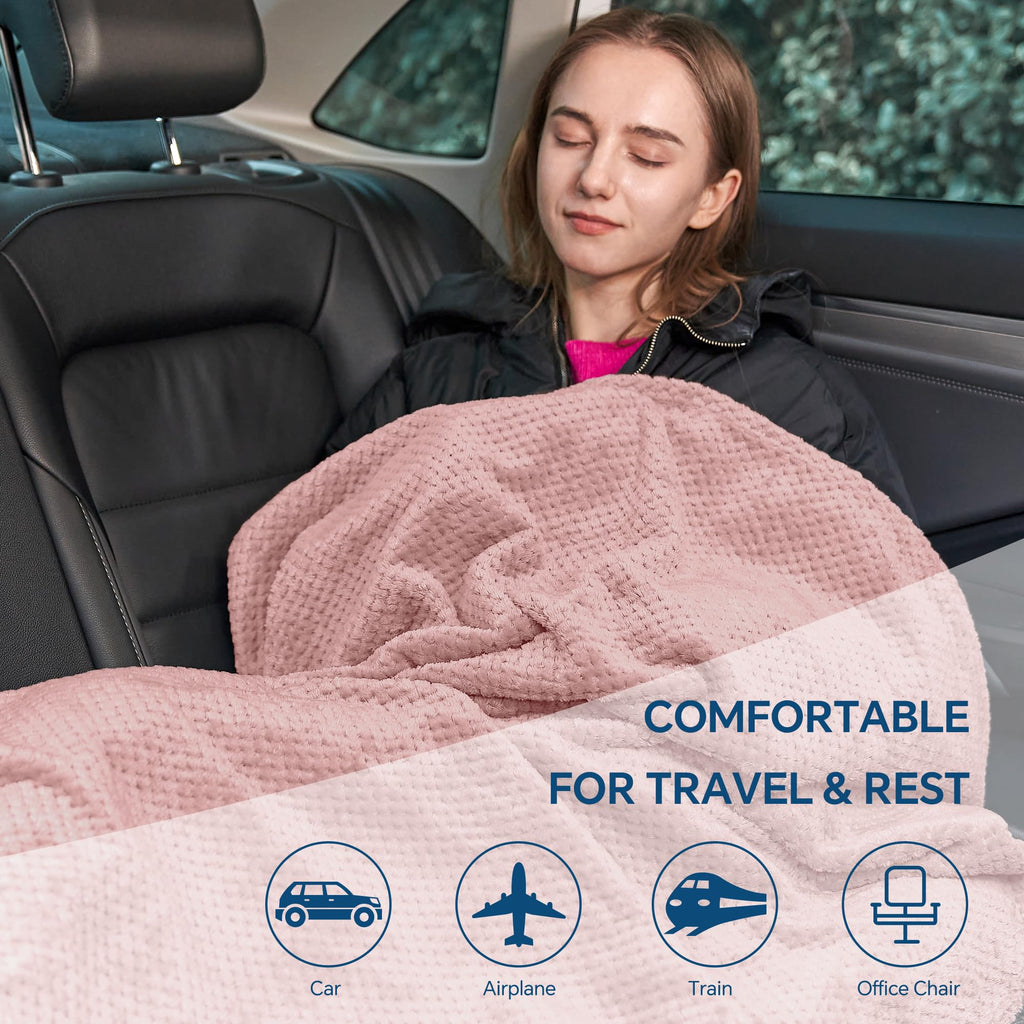 BEDELITE Travel Blanket with Bag, Jacquard Fleece Blanket 65"x40" - Pink view 6
