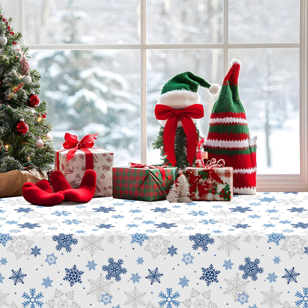 CXPSINC 54 Inch Plastic Table Cover Roll Disposable Tablecloth with Slide Cutter - Christmas Blue Snowflake / 1200" x 54" (Rectangular) view 5