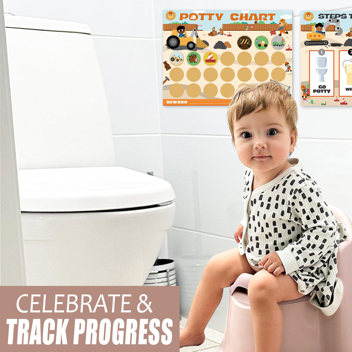 Potty Training Chart for Boys, Construction Theme, 8.3 x 11.2 inches, 10 Pack Chart with (additional view 3)