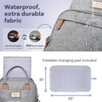 RUVALINO Baby Diaper Bag Backpack with Changing Pad, Waterproof, – XL Gray (YW168)