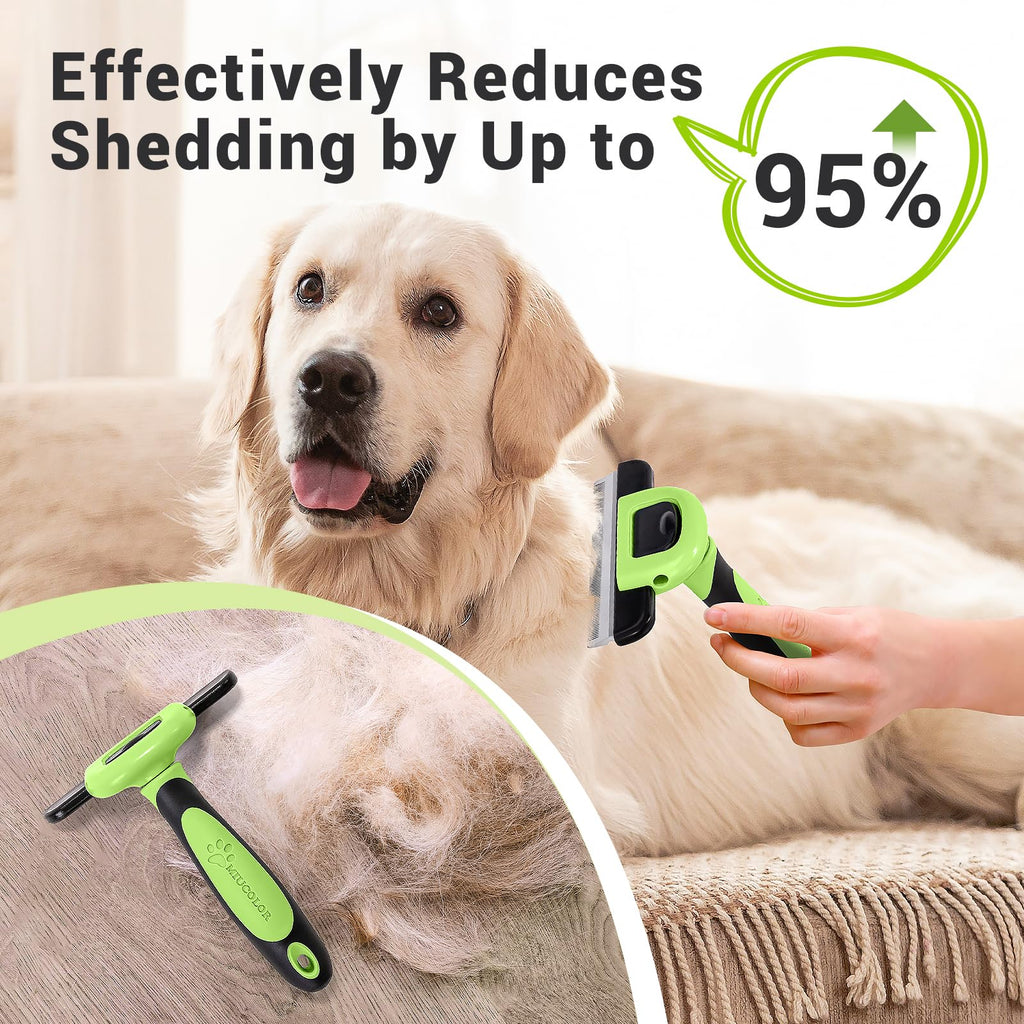 MIU COLOR Pet Grooming Brush Deshedding Tool for Dogs & Cats - Apple Green / Short and Medium Hair view 2