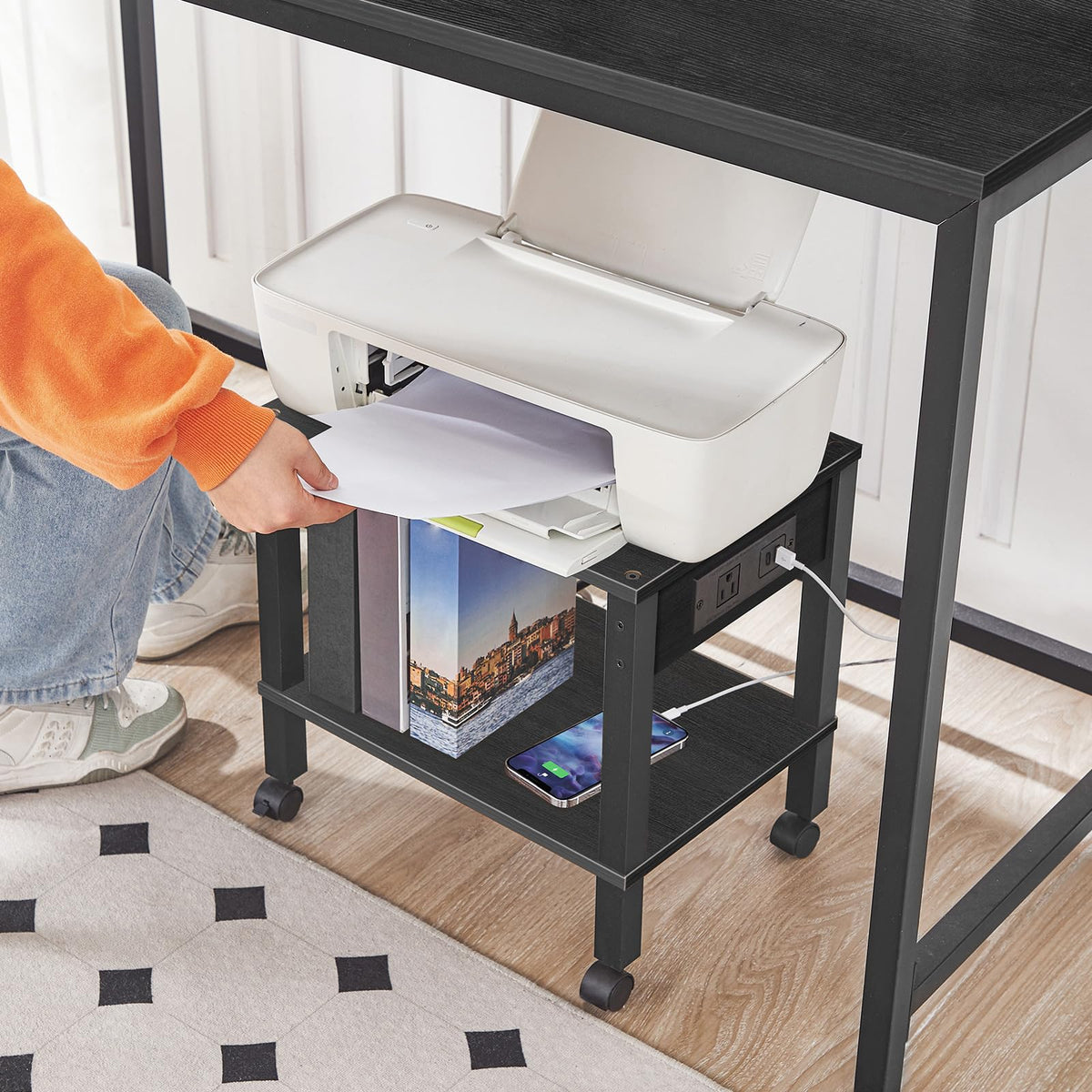 HOOBRO 2-Tier Printer Stand with Charging Station, Under Desk Printer Table, Printer Cart (additional view 3)