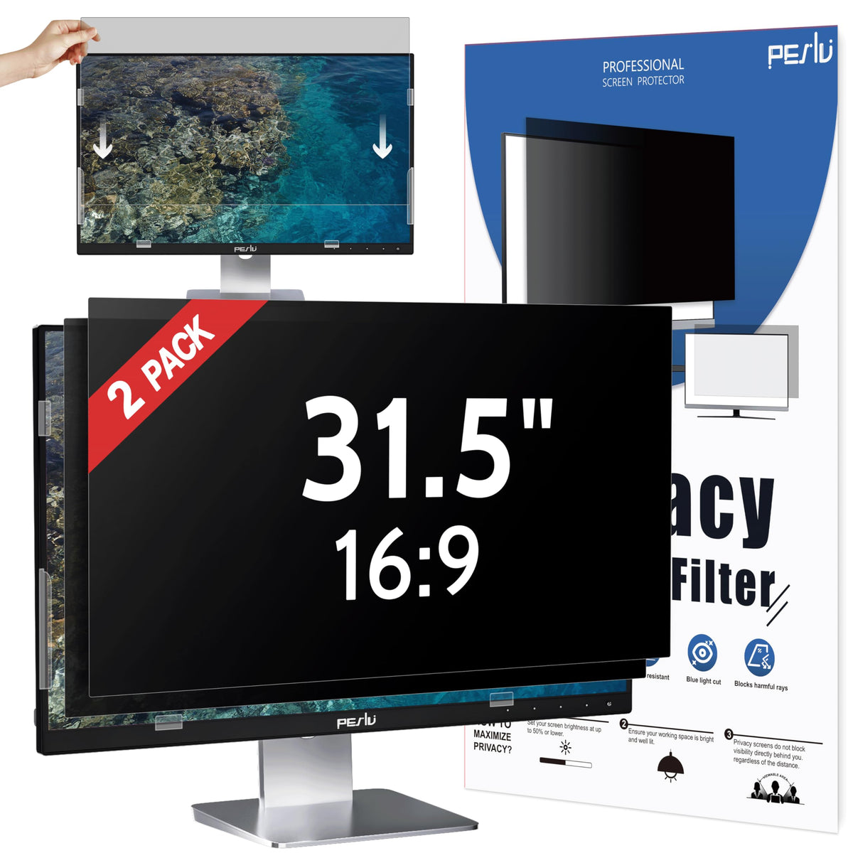 Peslv [2 Pack] 31.5 Inch Privacy Screen for Computer Monitor 16:9 Aspect Ratio, Eye Protection Anti Blue Light Glare