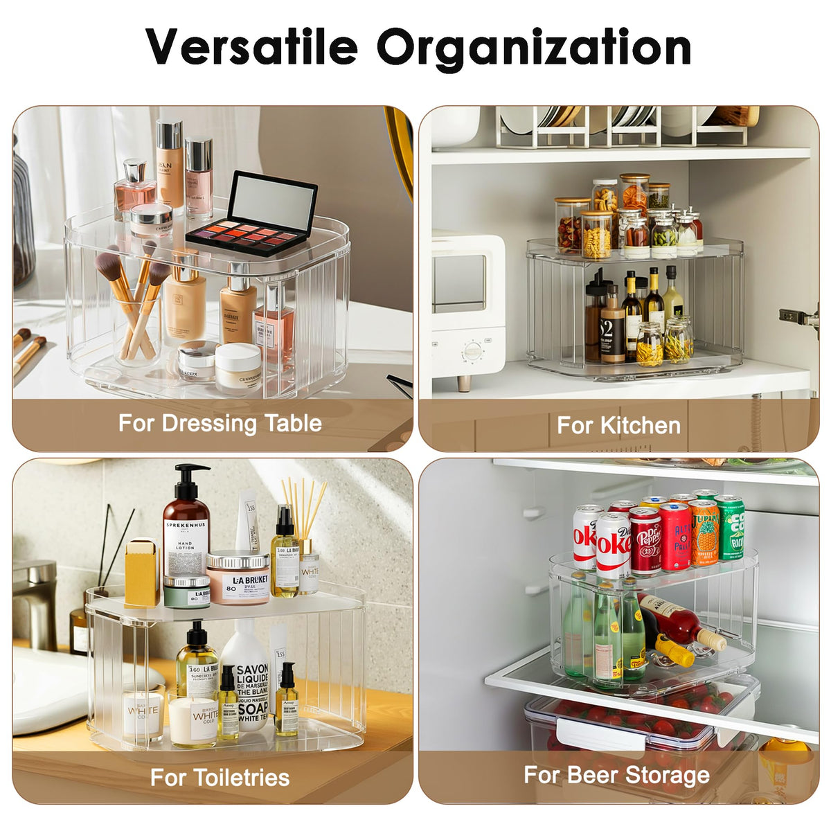FIRJOY Lazy Susan Organizer - 2 Tier Rectangular / 14" x 10" Clear - 1 Pack view 5