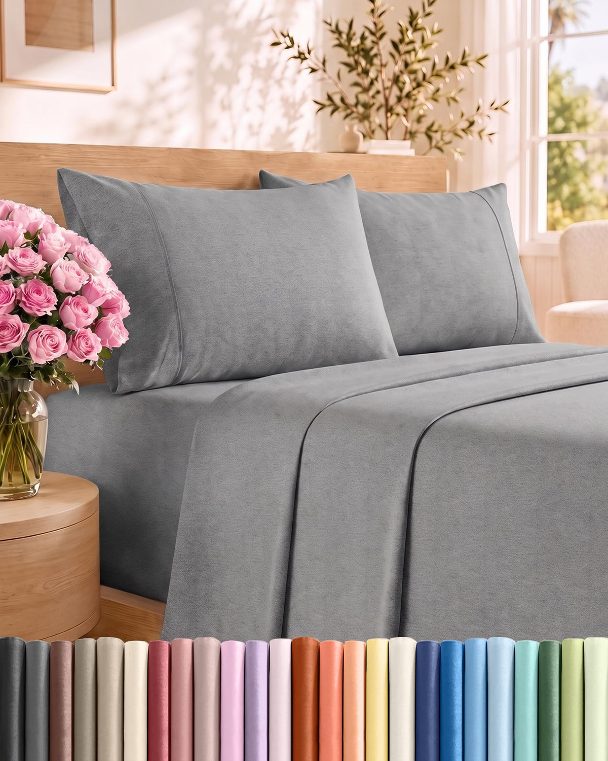 Full Size 4 Piece Sheet Set - Breathable & Cooling Sheets - Heathered Grey