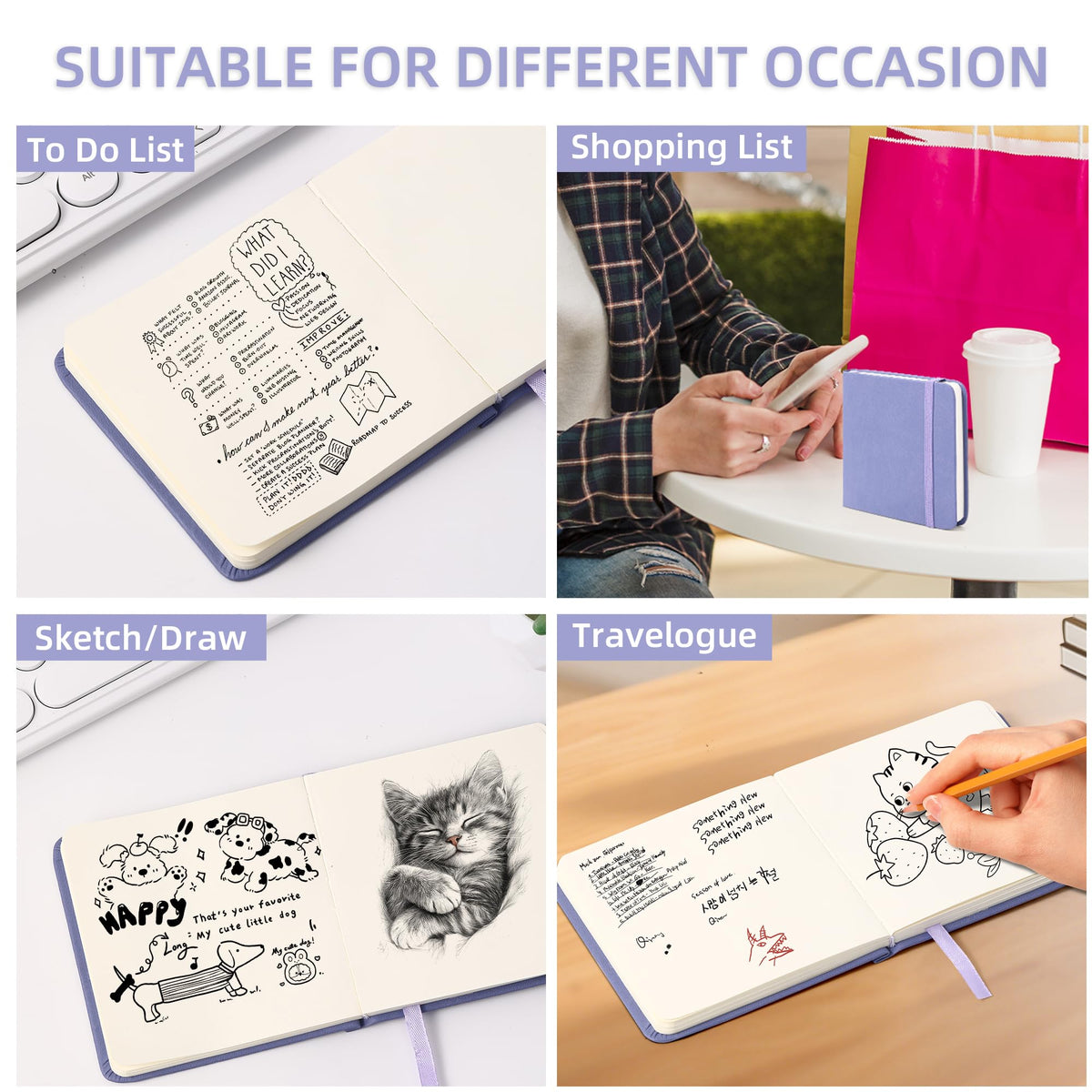 BOBO RABBIT 2 Pack Small Square 100GSM Mini Notebooks Blank Page Sketchbook - B-Navy blue and Lavender view 6