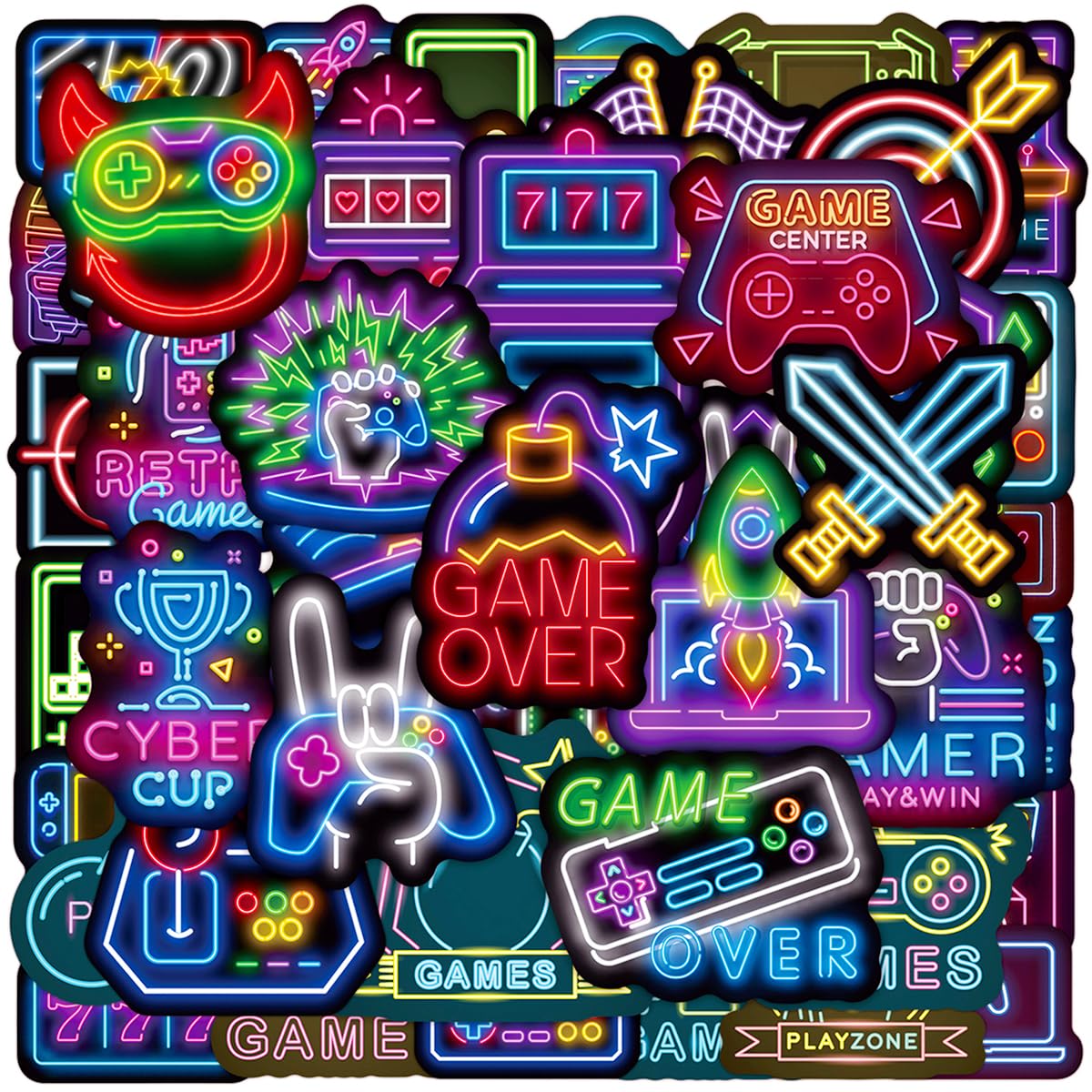 100pcs Neon Video Game Waterproof Vinyl Stickers - Gamer Decor & Party Favors Gifts for