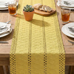 Artoid Woven Farmhouse Hollow Table Runner - Yellow / 12" x 48", Table Runner view 4