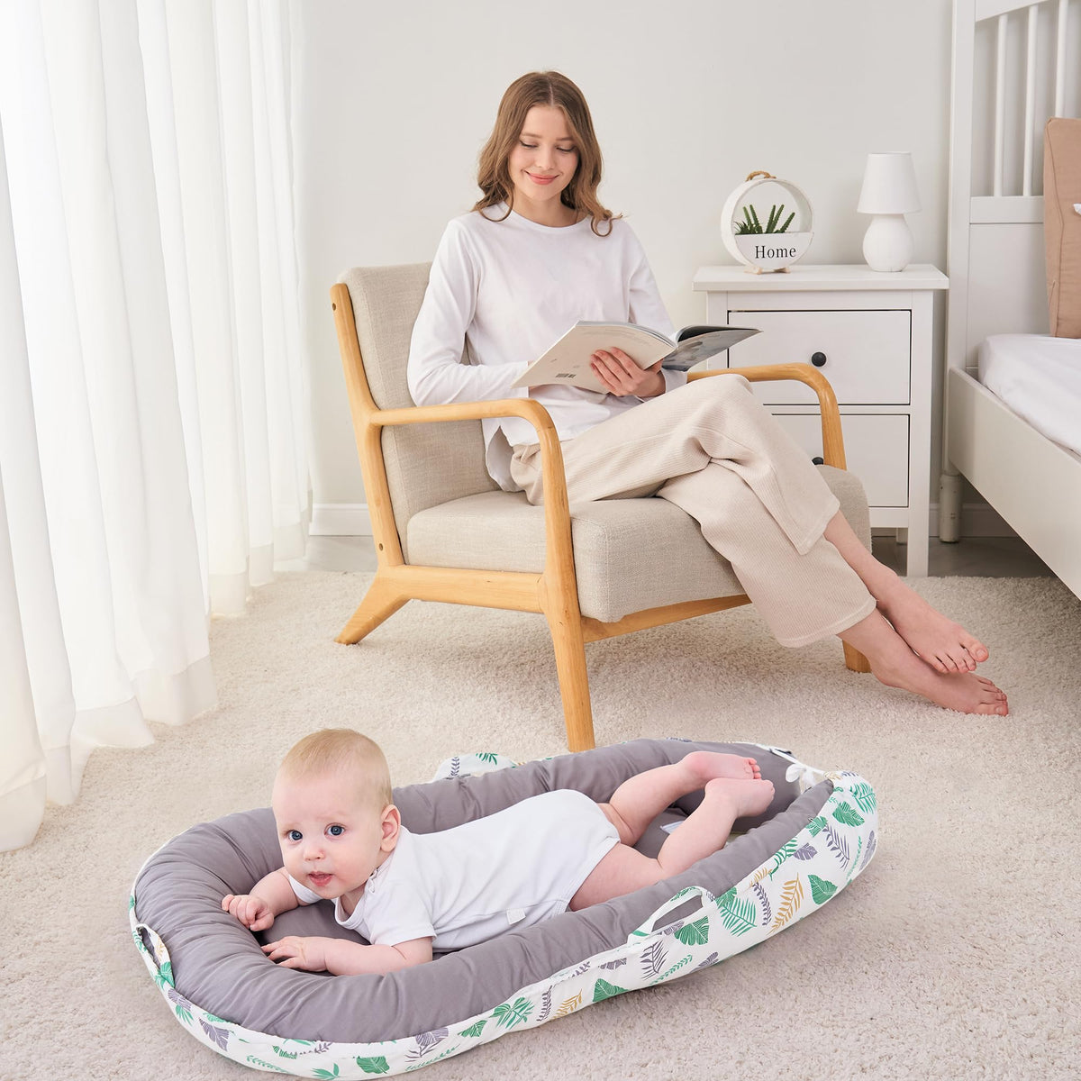 Viviland Baby Lounger Cover - Green Feather view 4