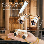 3X25 Opera Glasses with Neck Chain & Extendable Handle - White view 4