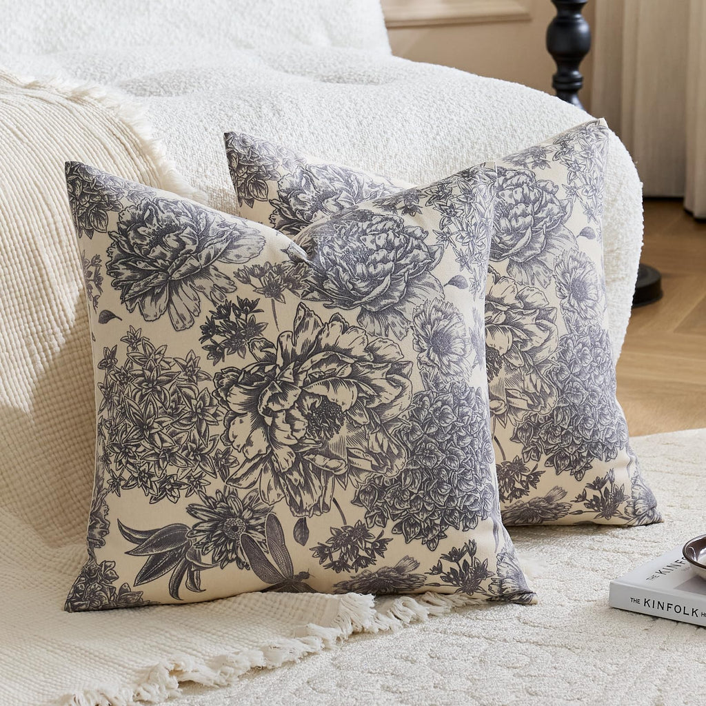 yeshttdy Floral Block Print Pillow Covers Set of 2 - Blue / 16" x 16" (Pack of 2) view 1