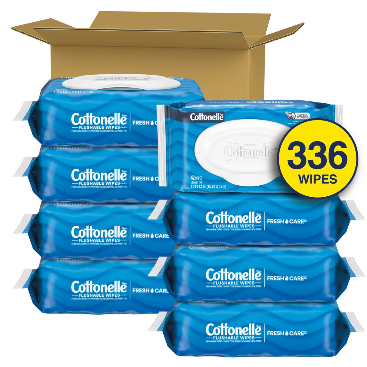 Cottonelle Fresh Feel Flushable Wet Wipes, Adult Wet Wipes, 8 Flip-Top Packs, 42 Wipes Per Pack (336 Total Wipes) (Pack of 8)