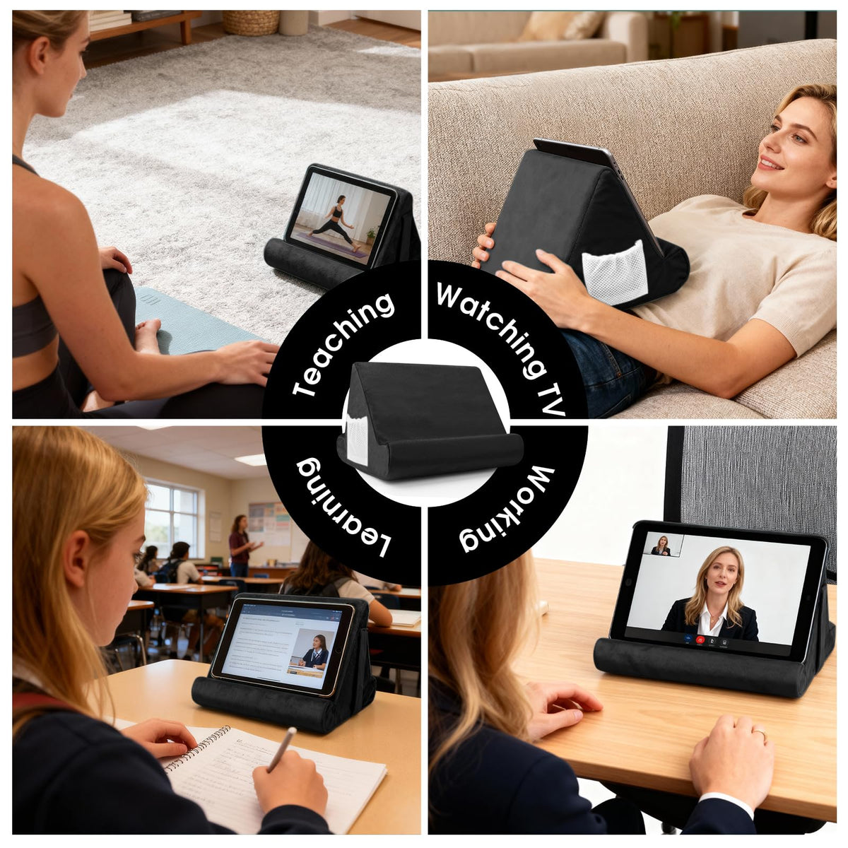 Sttargxing Tablet Stand Multi-Angle Tablet Pad Stand Lazy Holder Stand Soft Pad Stand Tablet Cushion Stand with Net Pocket & Random Color Stands for Lap - Black view 8
