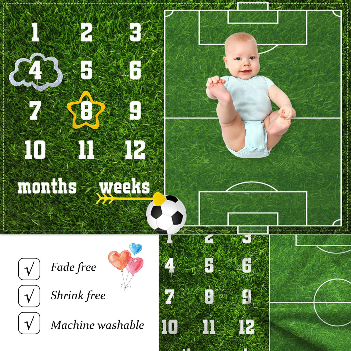 CSFOTO Soccer Theme Baby Monthly Milestone Blanket Football Sports Nursery Decor (additional view 4)