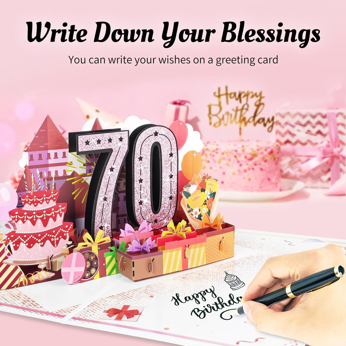 Aiunmiol 70th Birthday Card for Women Her, Large 3D Pop Up 70th Birthday cards for Mom Grandma, Happy 70 Year Old (Pack of 2)