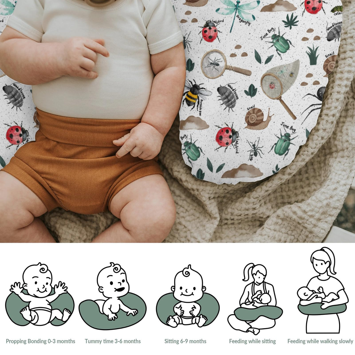 Nursing Pillow Covers for Boy Girl Bees - Hunt view 5