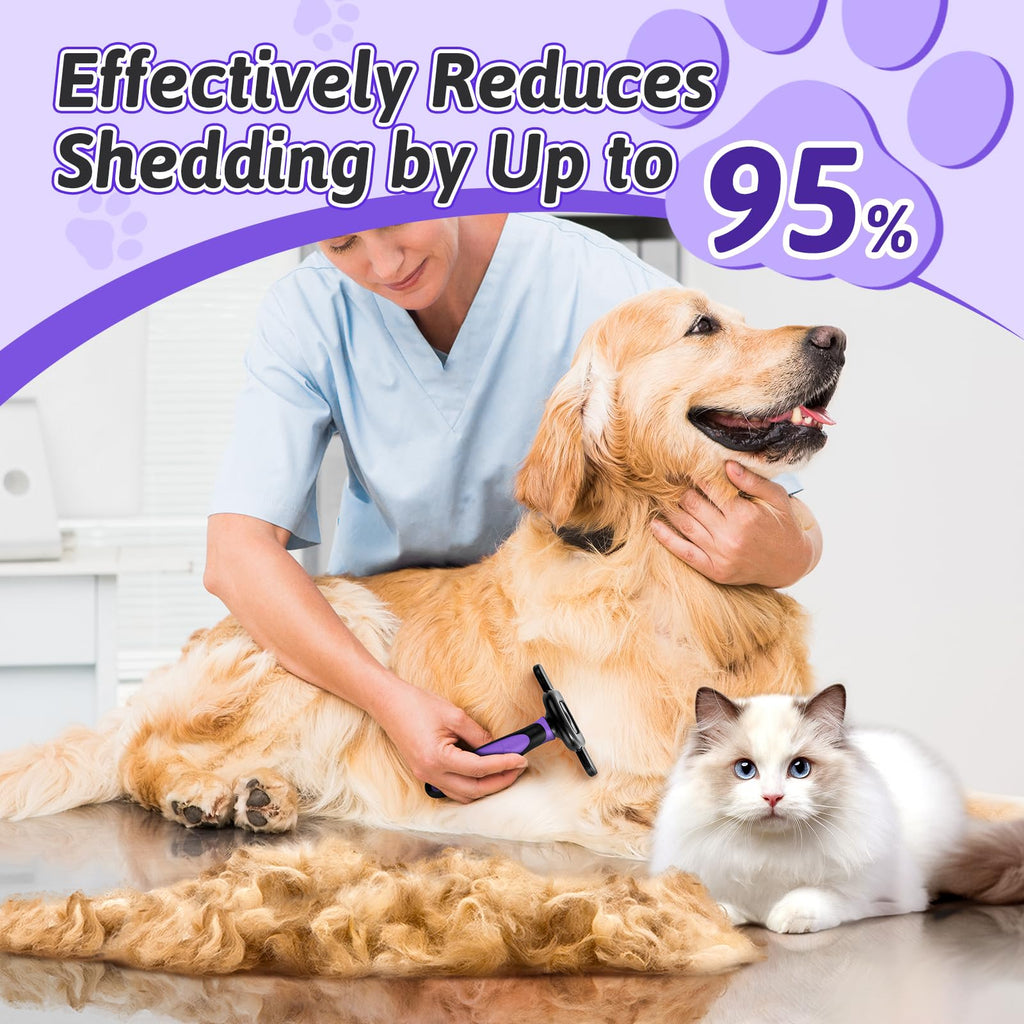 MIU COLOR Pet Grooming Brush Deshedding Tool for Dogs & Cats - Purple / Long Hair view 2