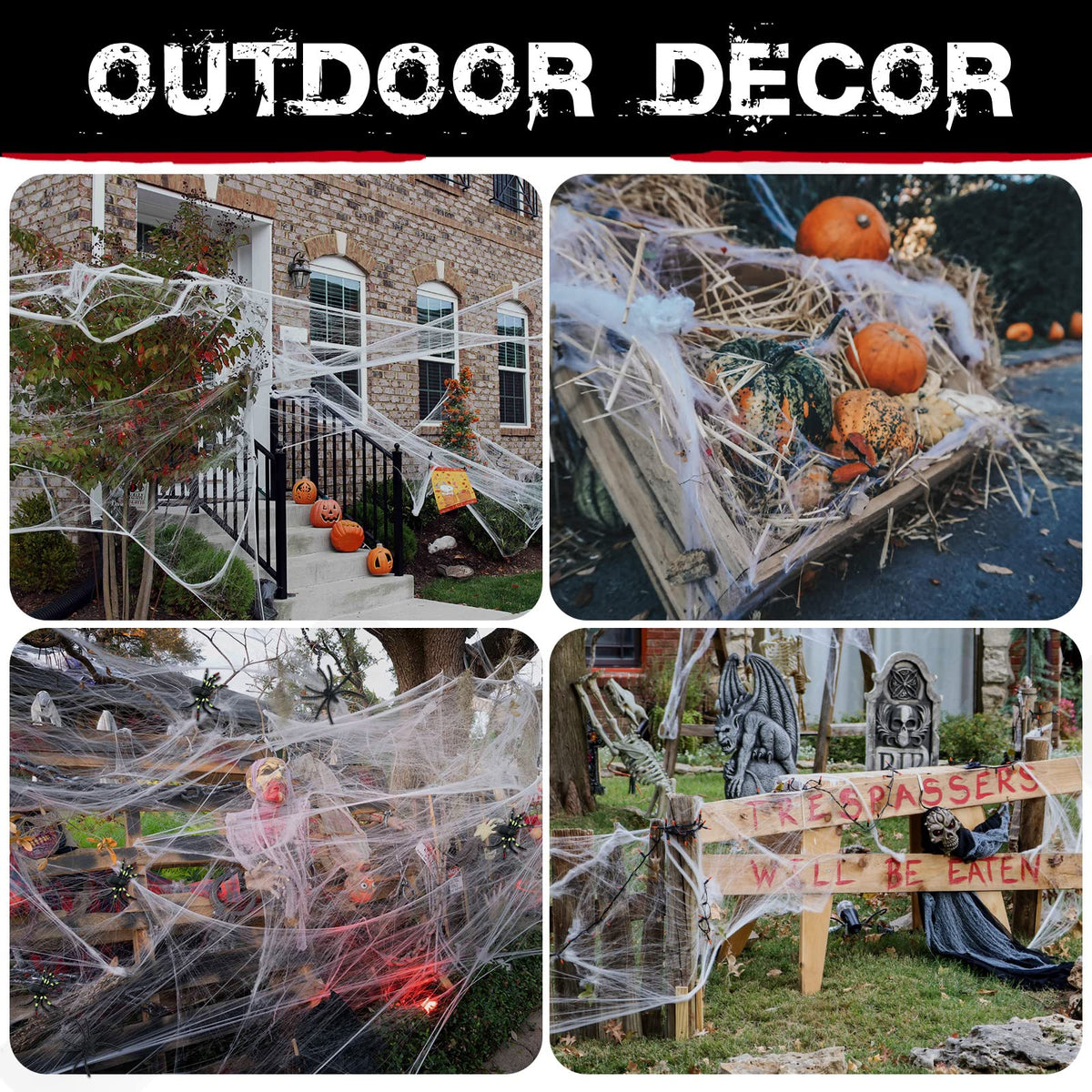 Extra Fake Spiders, Super Stretchy Cobwebs for Halloween Decor Indoor and Outdoor