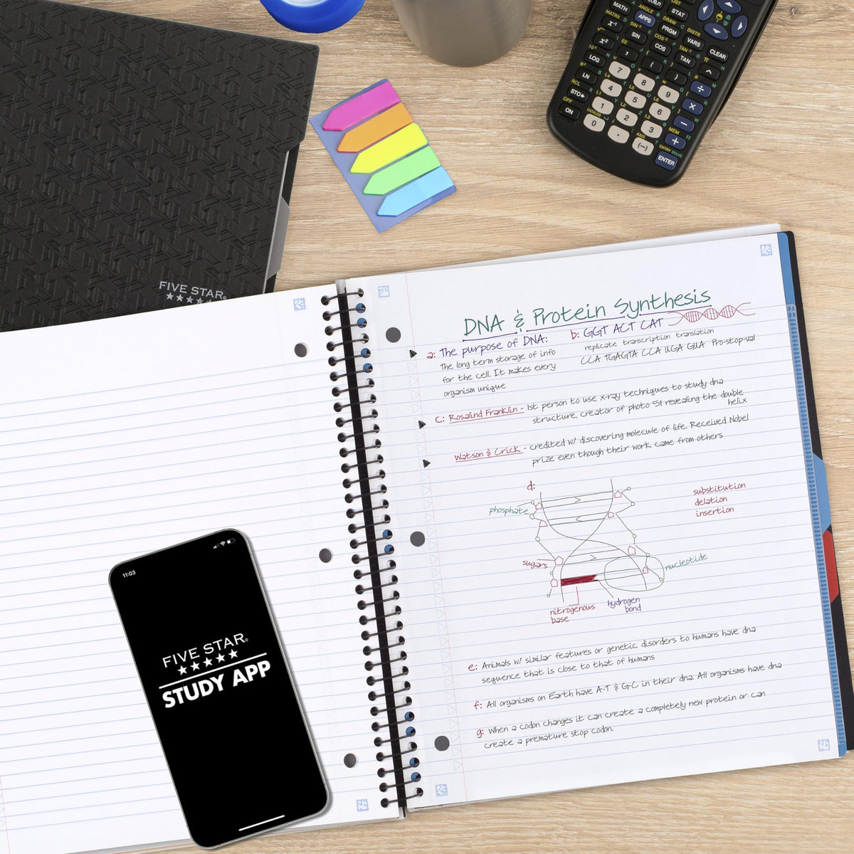 Five Star Advance Spiral Notebook + Study App - Black view 2