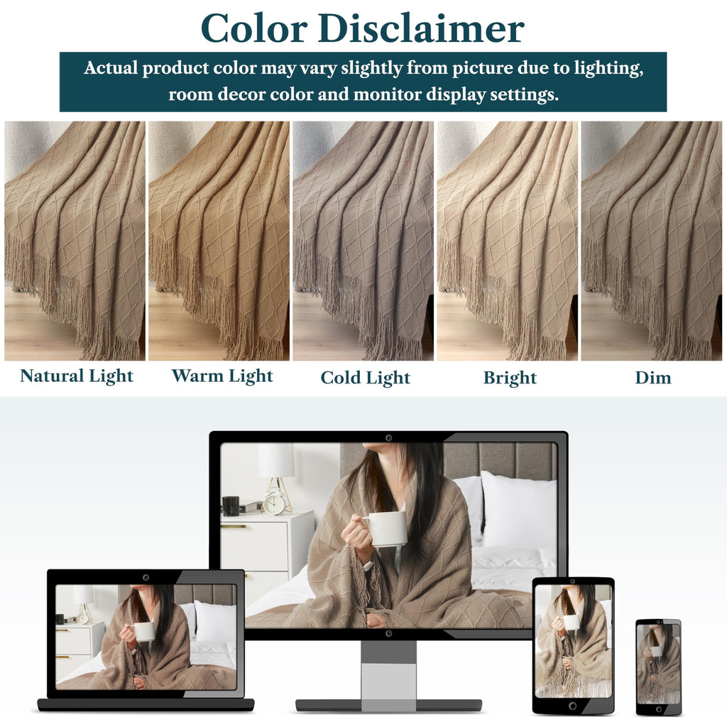 PAVILIA Knit Throw Blanket, Soft Knitted Farmhouse - Tan Taupe / 60 X 80 Inches - Twin view 5