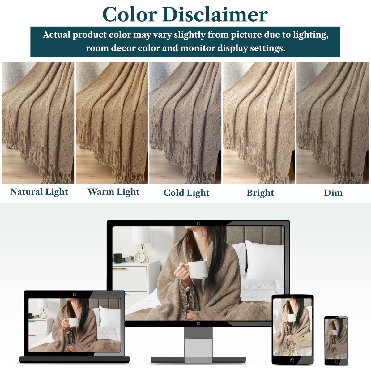 PAVILIA Knit Throw Blanket, Soft Knitted Farmhouse - Tan Taupe / 60 X 80 Inches - Twin view 5
