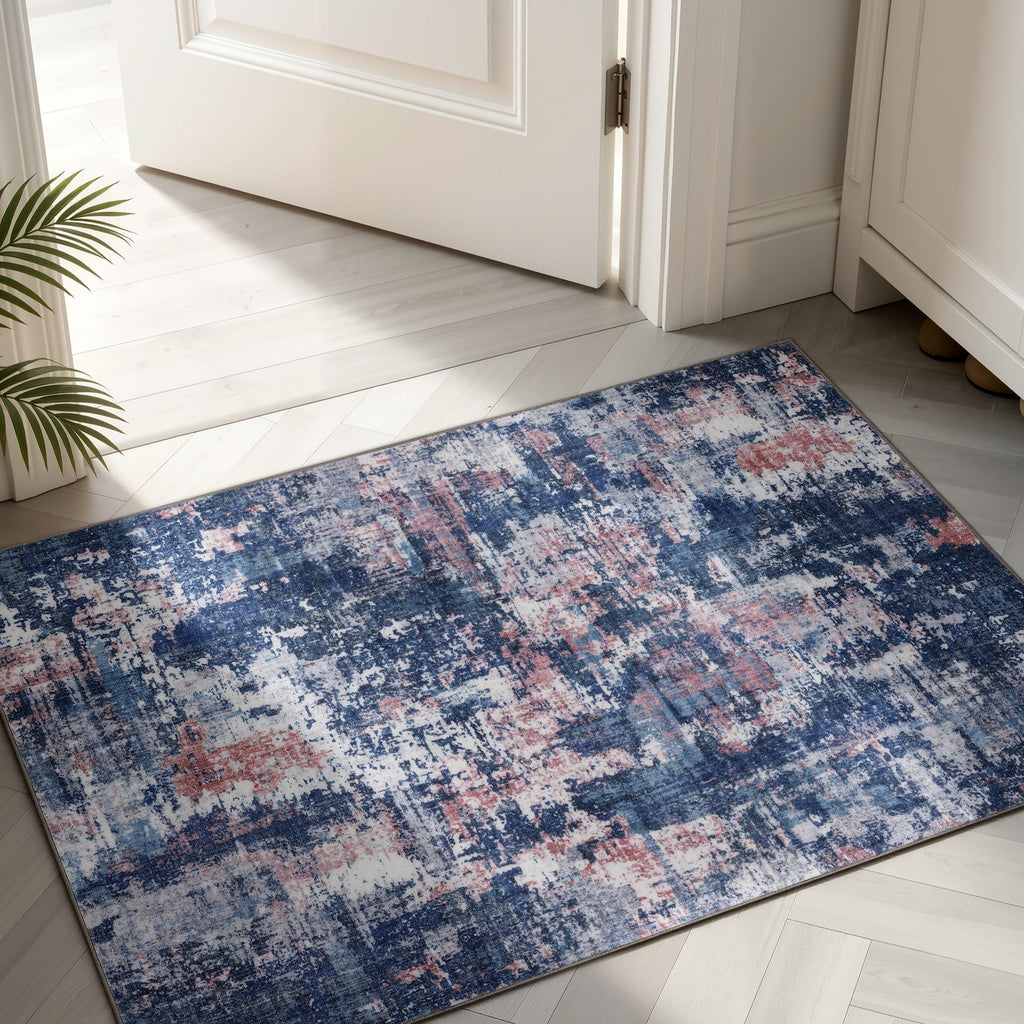 Sasttie 2x3 Entryway Area Rug, Modern Abstract Small Carpet, Pink & Blue