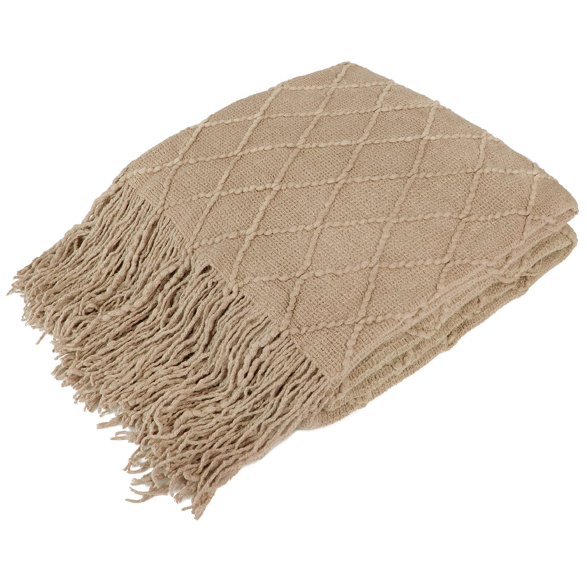 PAVILIA Knit Throw Blanket, Soft Knitted Farmhouse - Tan Taupe / 60 X 80 Inches - Twin