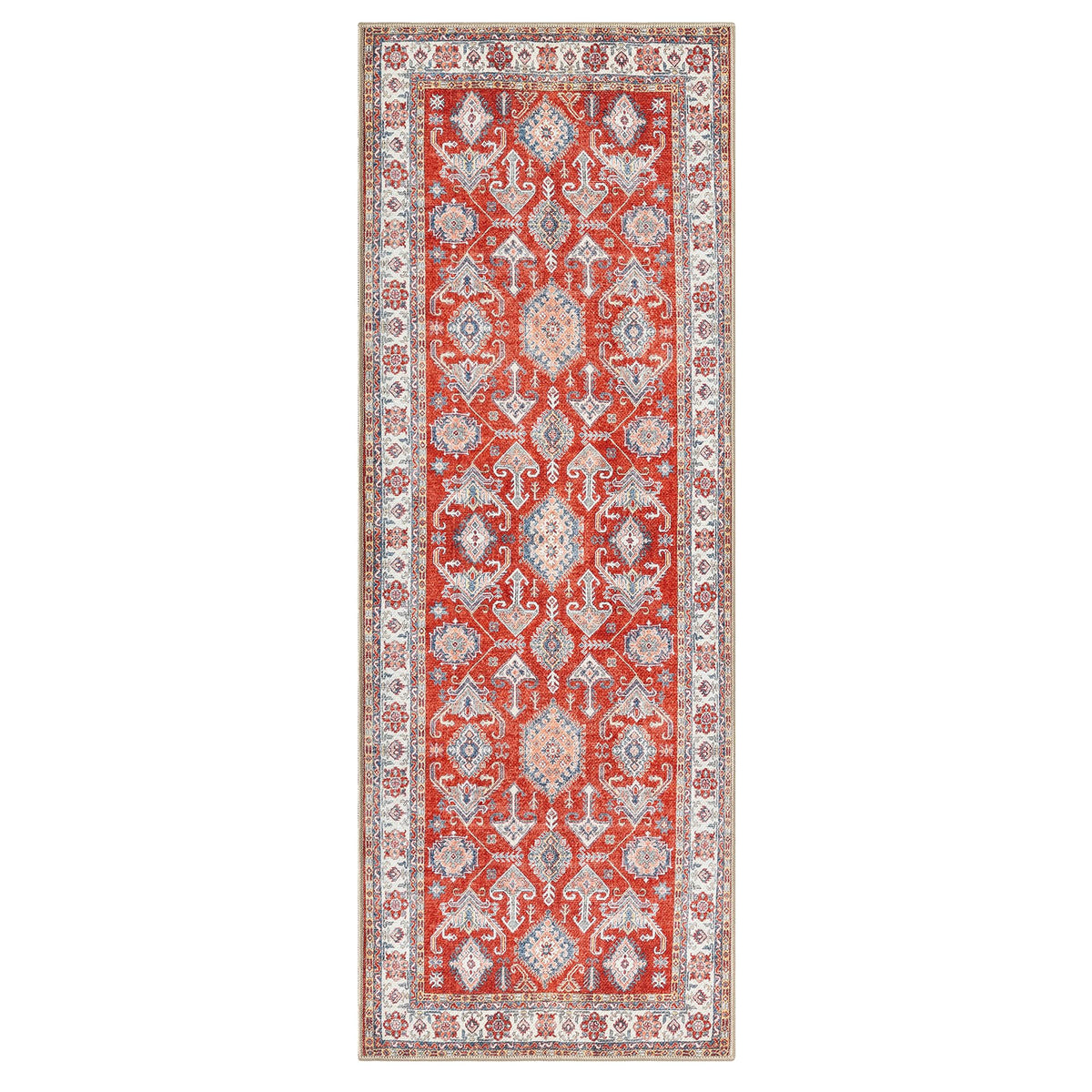 Keen Home Design Vintage Washable Runner Rug, Non-Slip Low Pile, 2x7 - Terracotta/Rust view 2