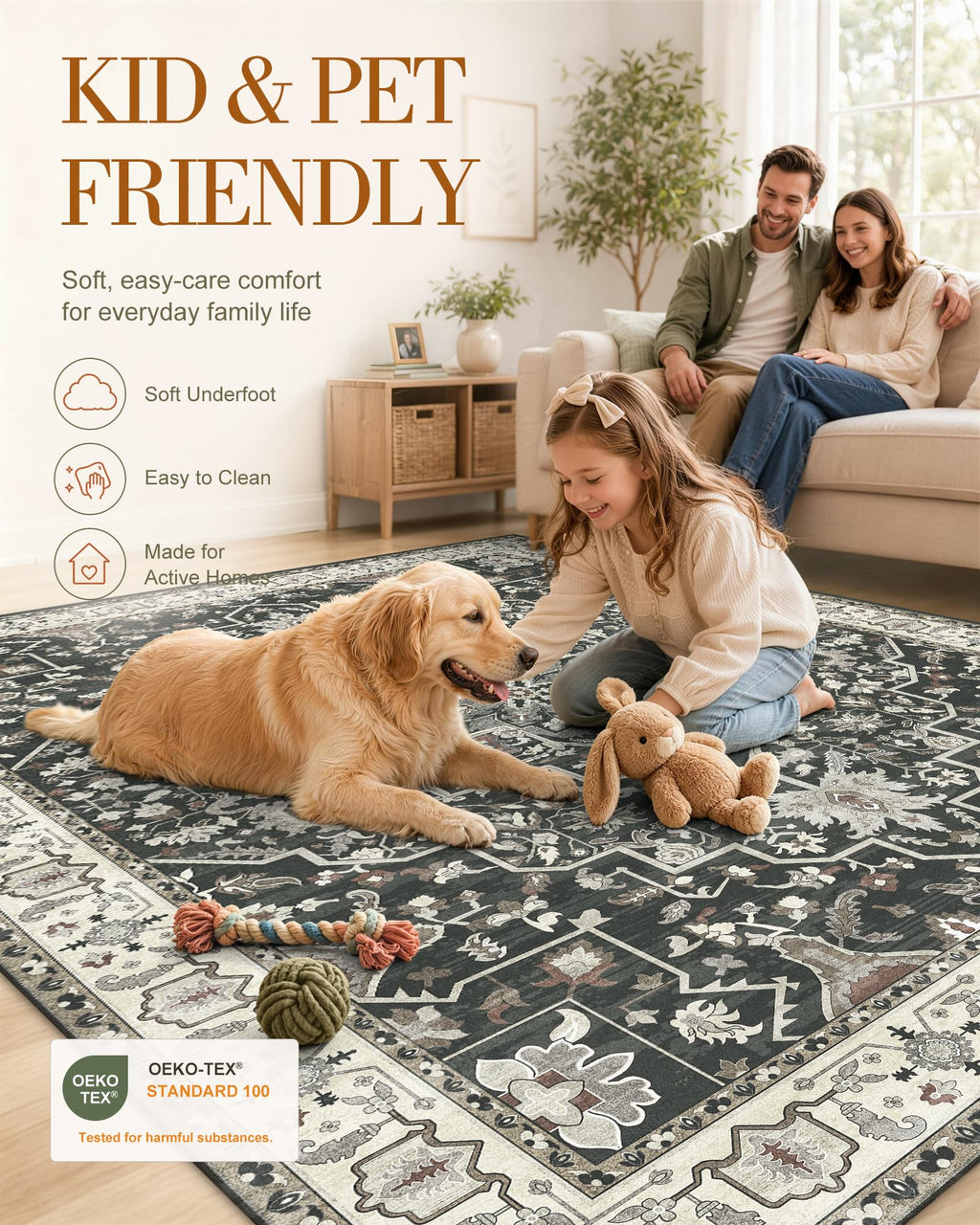 OLANLY Soft Non Slip Carpet - Black / 3' x 6' (Runner) view 4