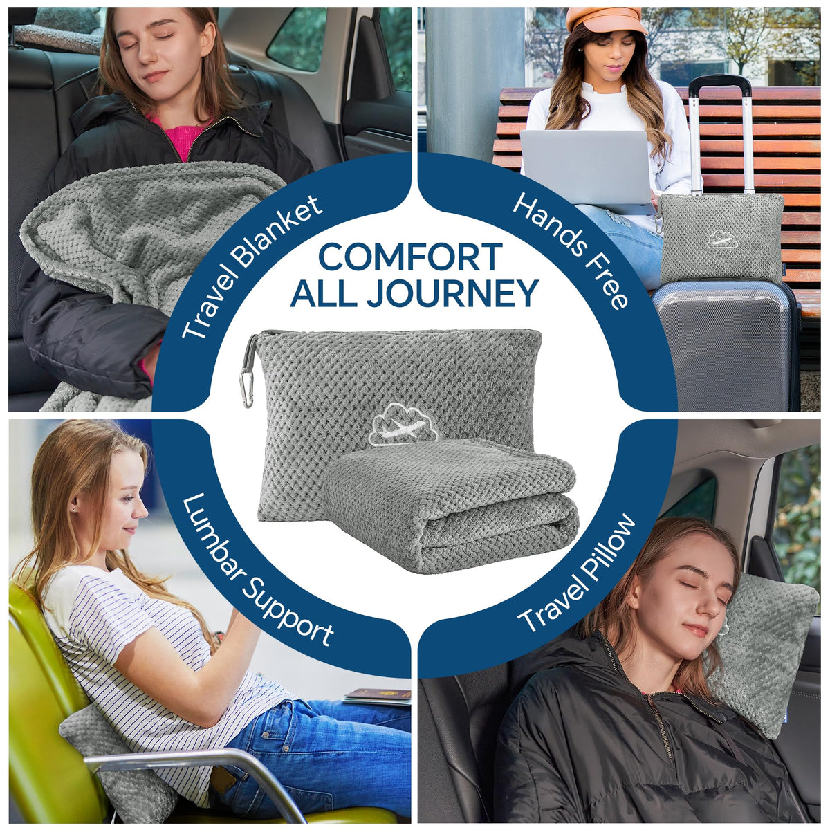 BEDELITE Travel Blanket with Bag, Jacquard Fleece Blanket 65"x40" - Grey view 2