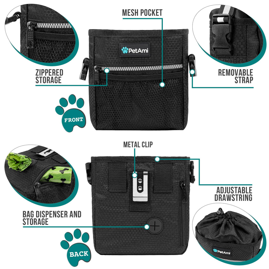 PetAmi Hands Free Dog Treat Pouch for Training and Walking - Black view 2