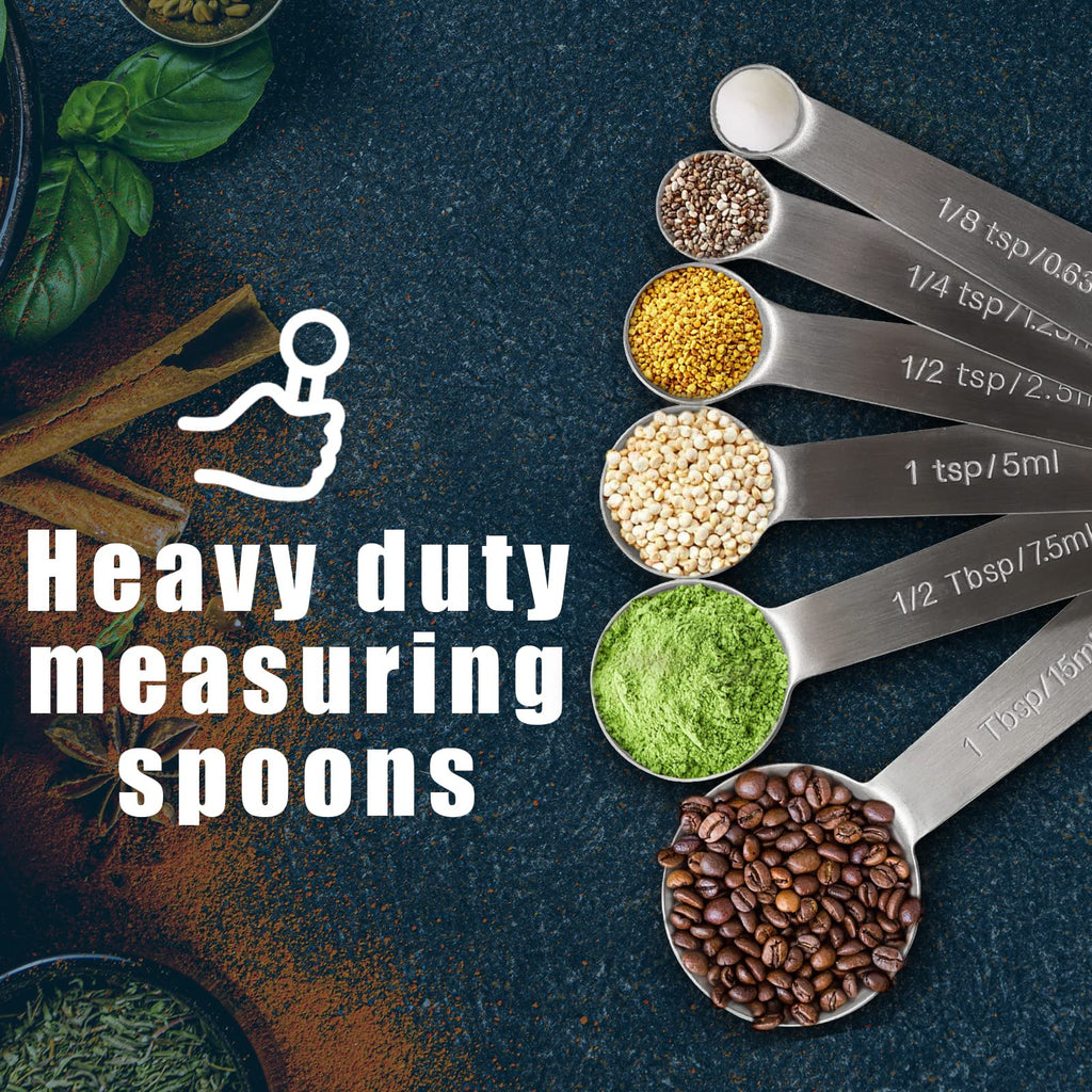 Rena Chris Measuring Spoons, Premium Heavy Duty Stainless Steel Measuring Spoons Cups Set, Small Tablespoon with Metric (Pack of 6)