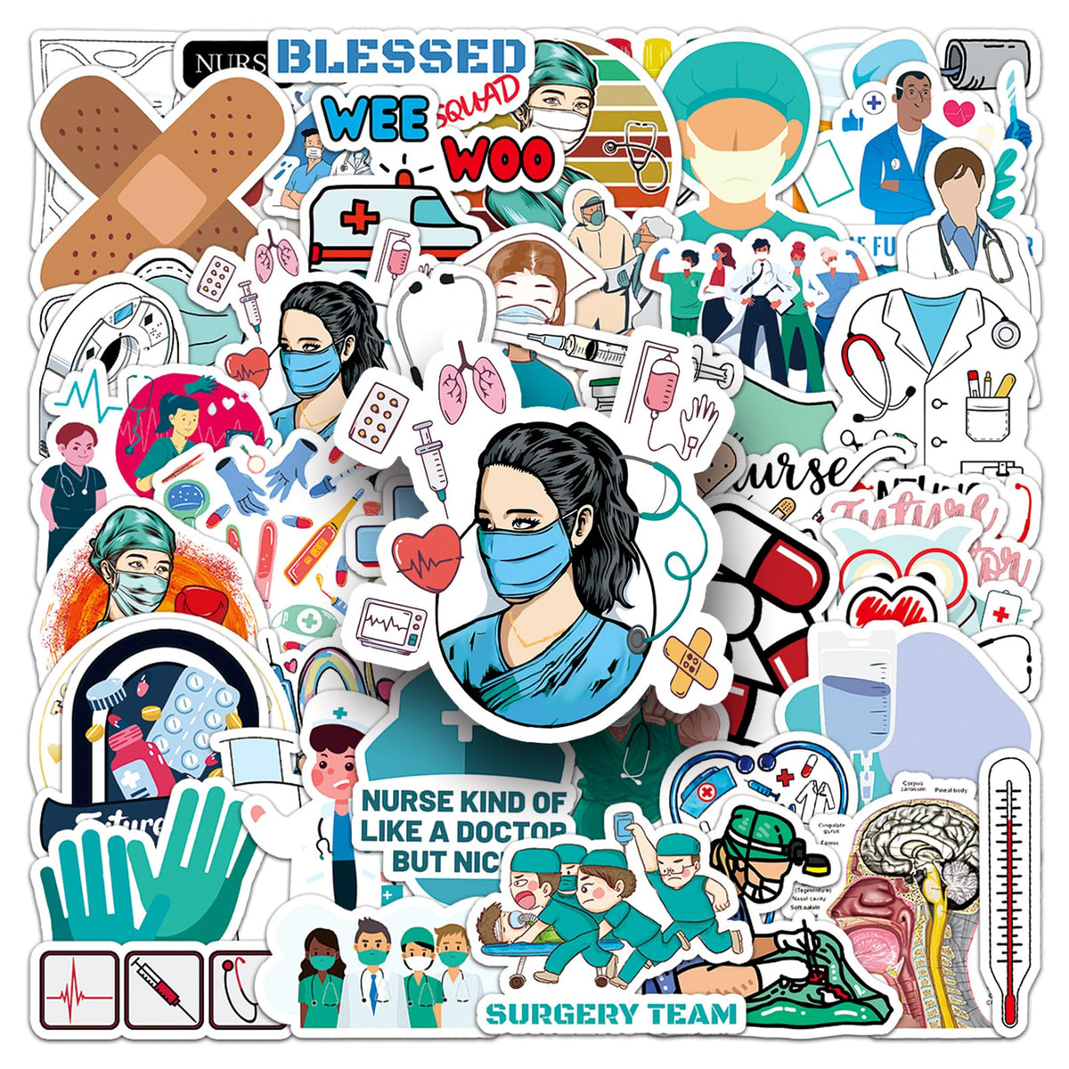 Medical Staff Stickers,50PCs,Doctor Laptop Decals Gift Toddlers Teens Girls Cute Cool