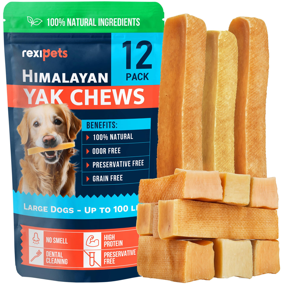 100% Natural Yak Cheese Himalayan Made Dog Chews - Large (12 Pack)