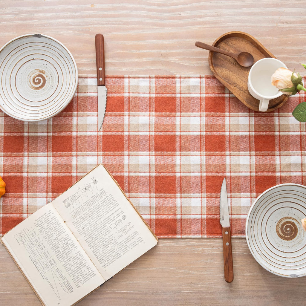 AQOTHES Plaid Fall Thanksgiving Table Runner - Orange Light / 13" x 72" view 1