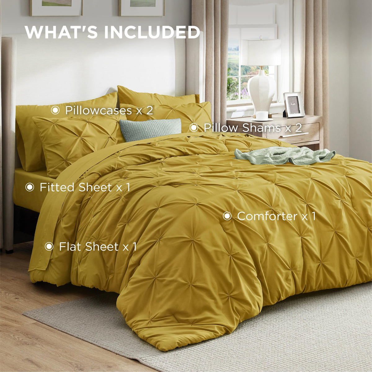 Bedsure Comforter Set & Sheet Set Bedding Set - 32 - Mustard Yellow / Full view 8
