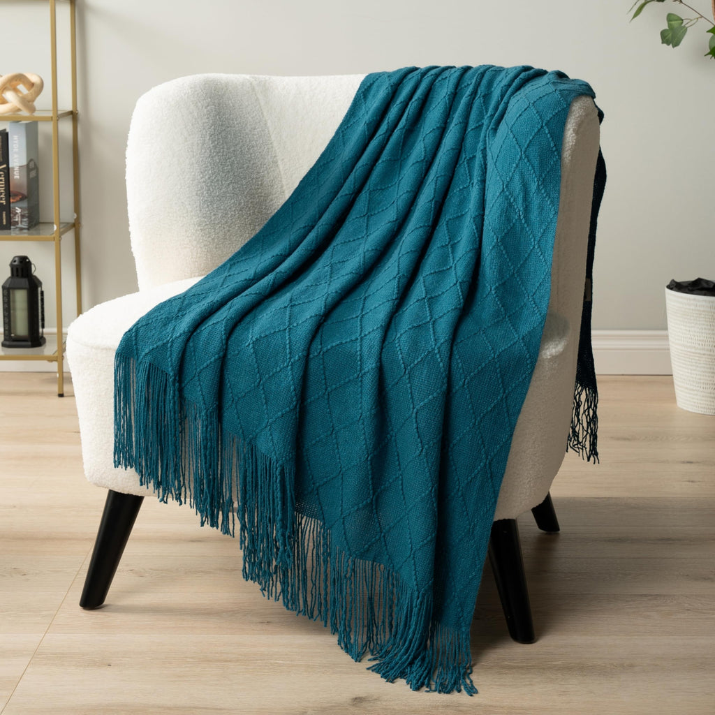 PAVILIA Knit Throw Blanket, Soft Knitted Farmhouse - Teal Blue / 50 X 60 Inches - Throw view 4
