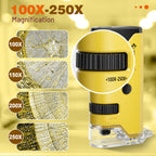 100x-250x Mini Pocket Microscope for Kids Adults - Yellow view 1