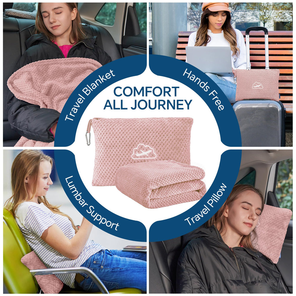BEDELITE Travel Blanket with Bag, Jacquard Fleece Blanket 65"x40" - Pink view 2