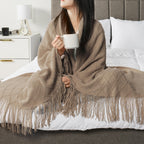 PAVILIA Knit Throw Blanket, Soft Knitted Farmhouse - Tan Taupe / 60 X 80 Inches - Twin view 4